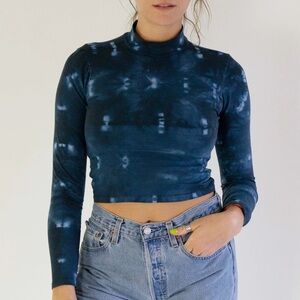Deadstock Of Earth and Salt Nirvana TieDye Long Sleeve Indigo Mock Neck Crop Top
